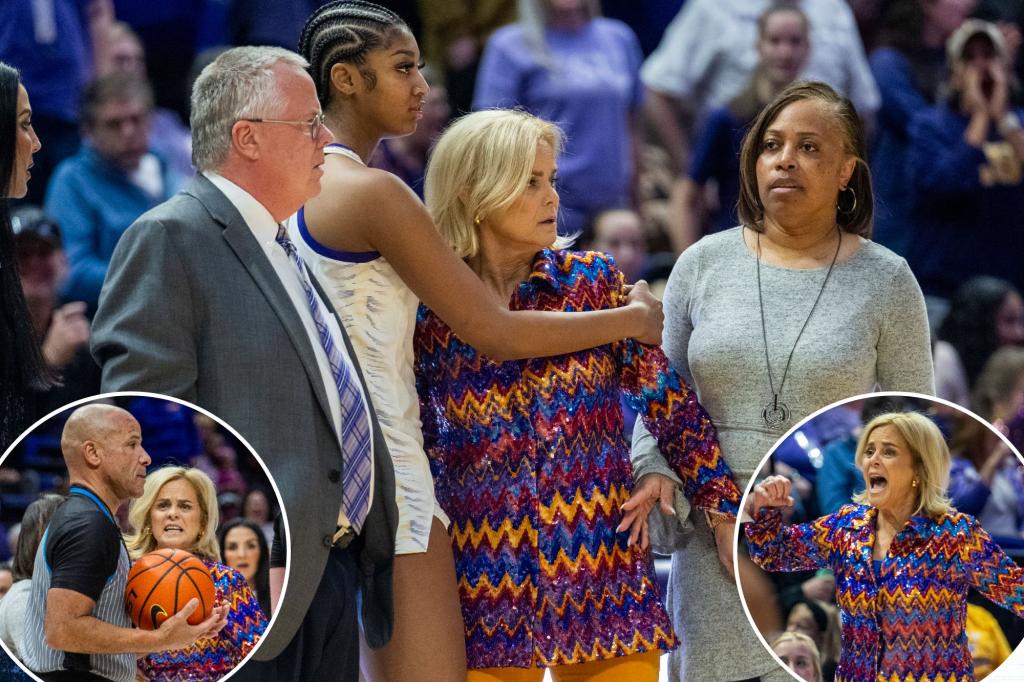 Angel Reese holds LSU coach Kim Mulkey back from ref in meltdown ...