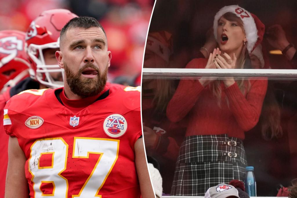 Travis Kelce, Taylor Swift have ‘lovebirds’ moment after helmet tantrum ...