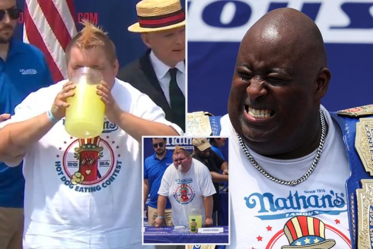 Disgusting moment Nathan’s lemonadechugging contestant projectile