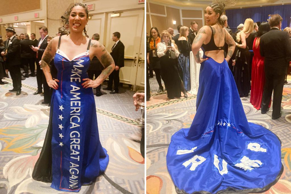 Singer Joy Villa turns heads in custom MAGA Trump flag gown at Hispanic