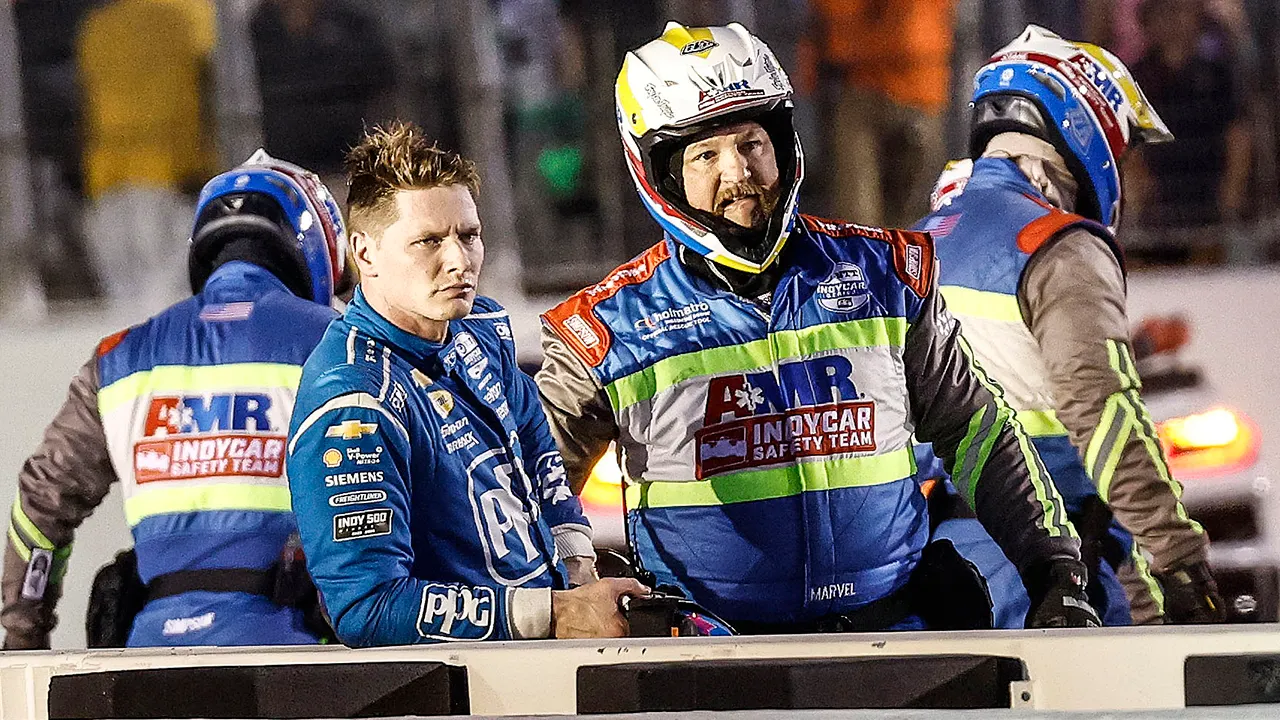 IndyCar racers Josef Newgarden and Louis Foster crash into each other