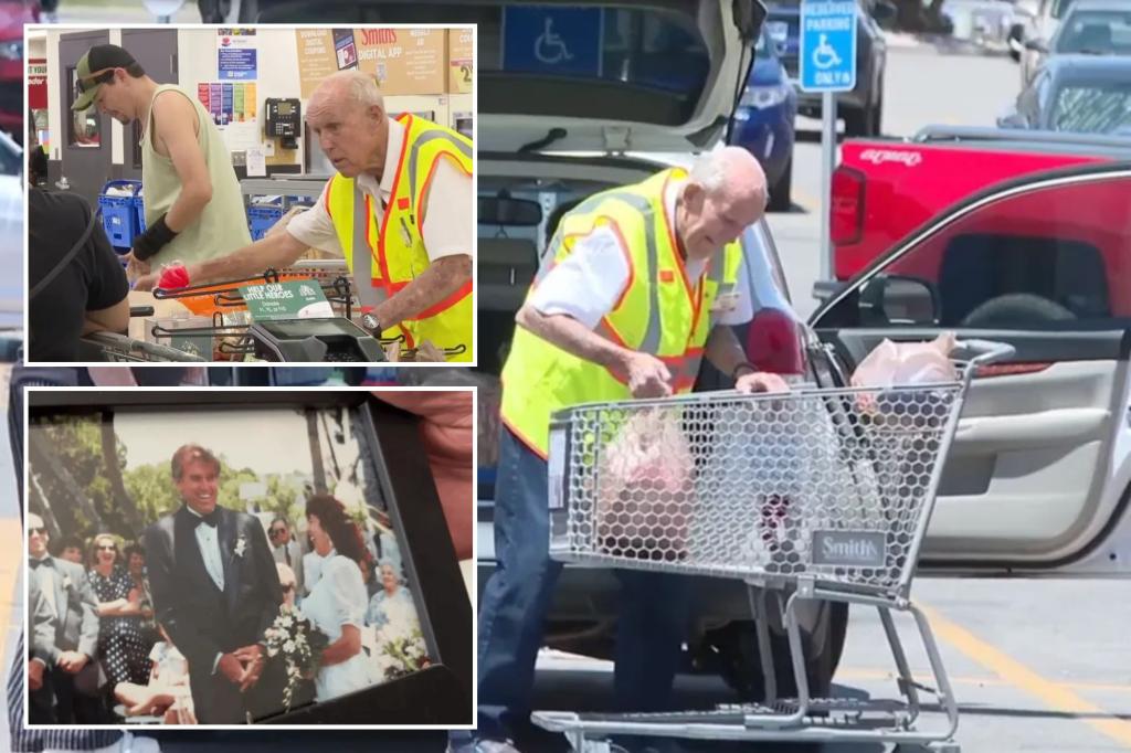 80-year-old retired architect compelled to work as a grocery bagger due to medical expenses and a commitment to his dying wife leaving him in financial hardship.