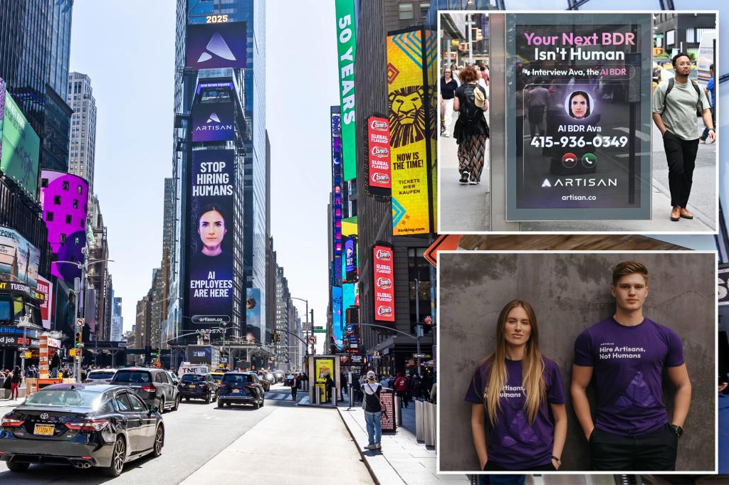 AI advertisement calling to halt human hiring creates controversy in NYC