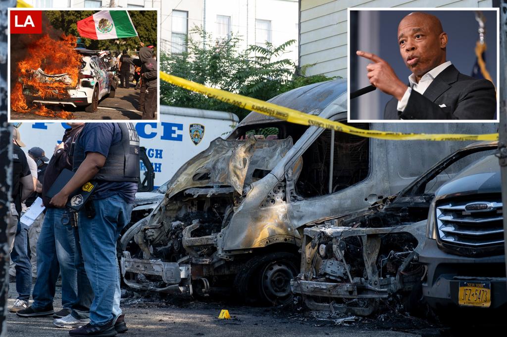 Adams connects arson incident involving NYPD cars to LA riots— but connection not verified: sources