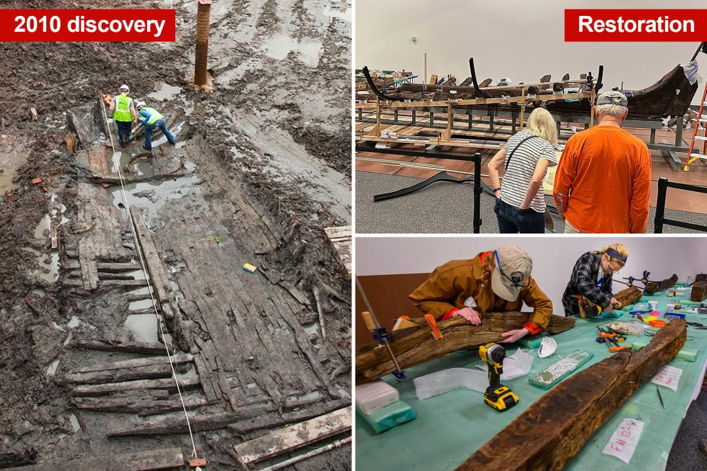 An old boat from the Revolutionary War is carefully being restored after being hidden for centuries under Manhattan.