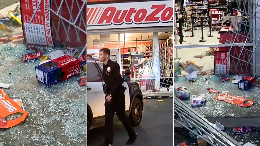 Autozone in South Los Angeles looted again this year by a large crowd