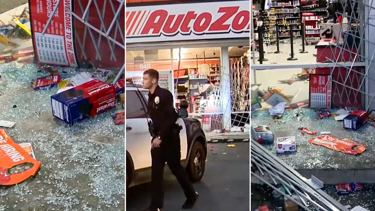 Autozone in South Los Angeles looted again this year by a large crowd