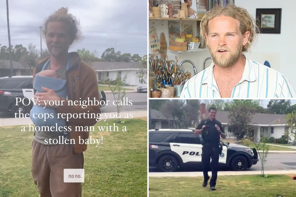 California father Chapman Hamborg has police contacted after neighbor misidentifies him as a homeless man taking a baby.