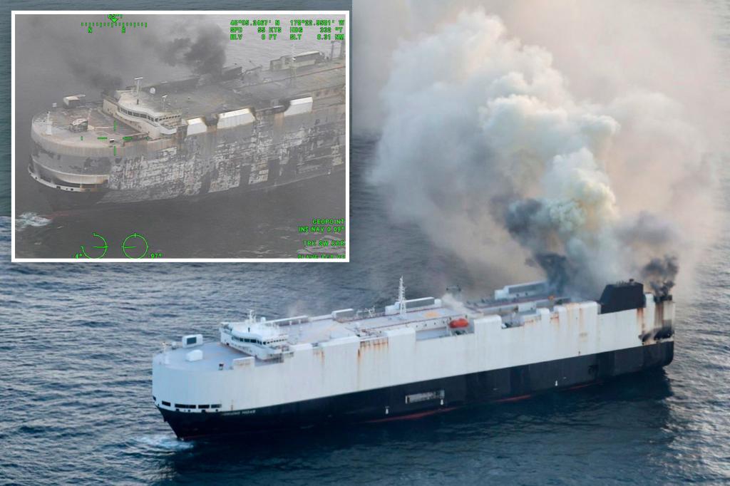 Cargo ship carrying thousands of vehicles sinks in the Pacific following a fire