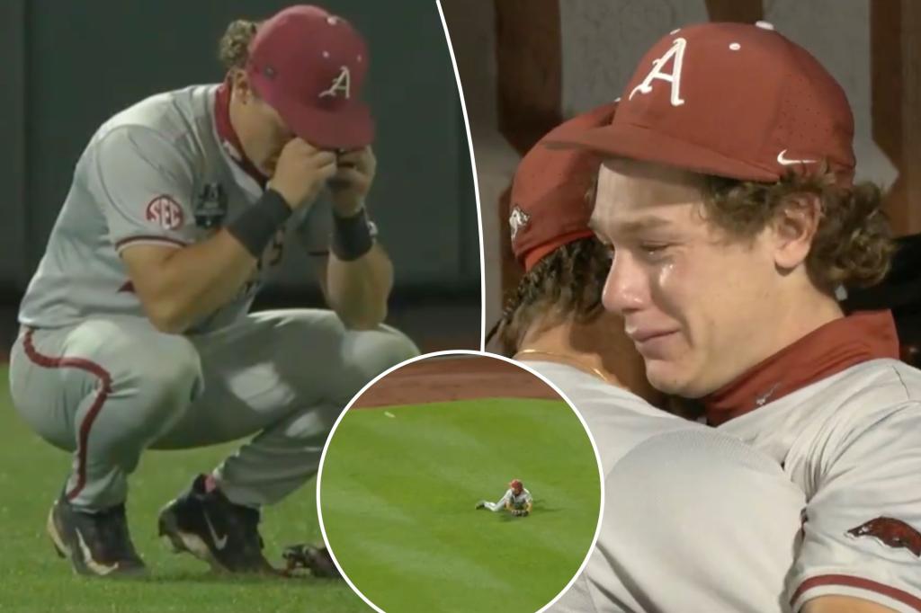 Charles Davalan from Arkansas breaks down in tears following a costly mistake in the CWS