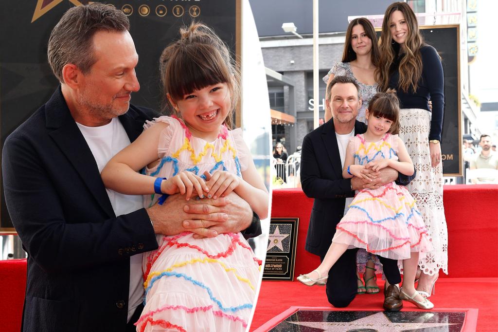 Christian Slater's daughters appear quite grown up in a rare outing.