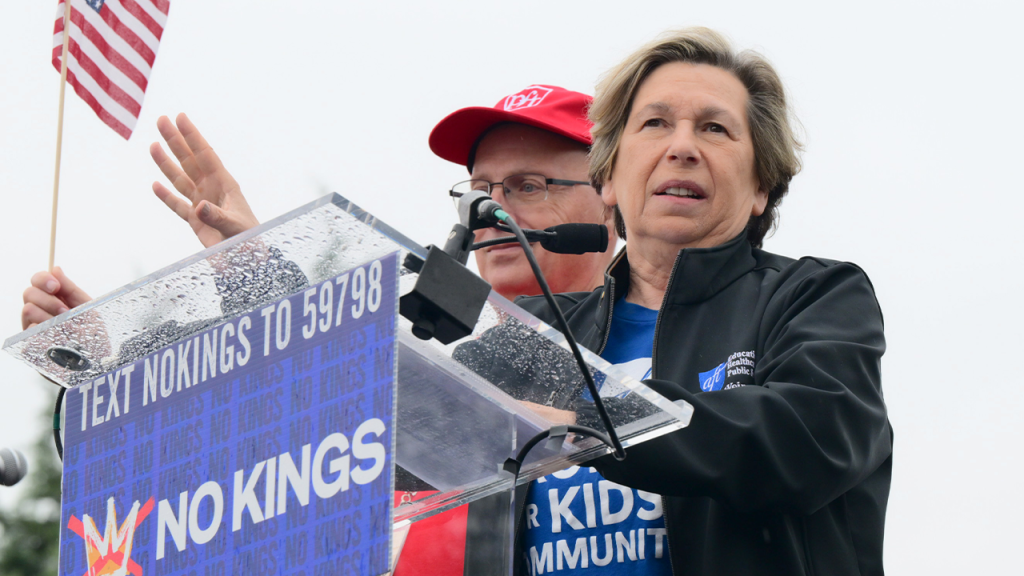Conservatives criticize Weingarten's 'No Kings Day' remarks as she leaves the DNC.