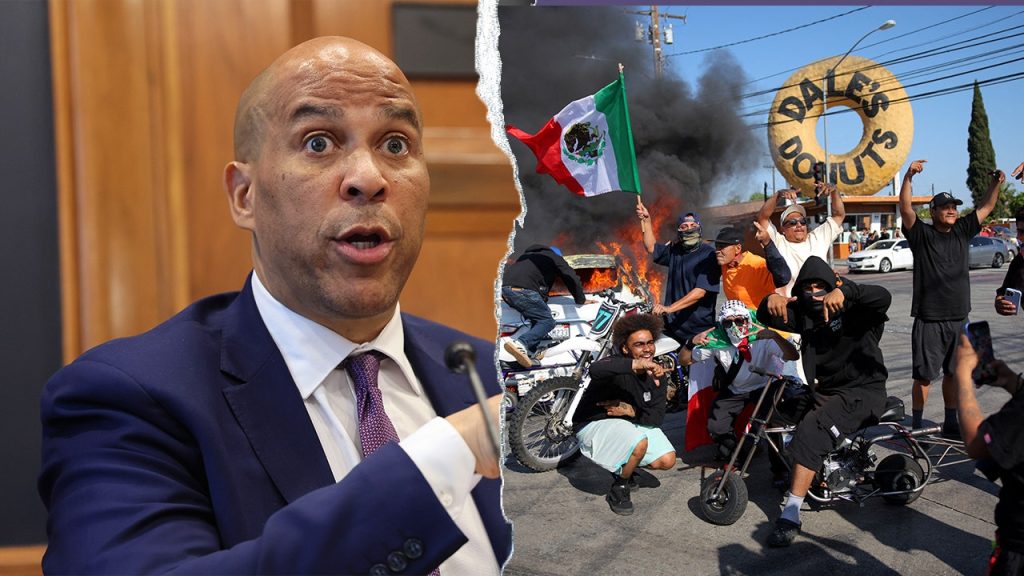 Cory Booker describes LA riots as 'peaceful' while National Guard responds to chaos.