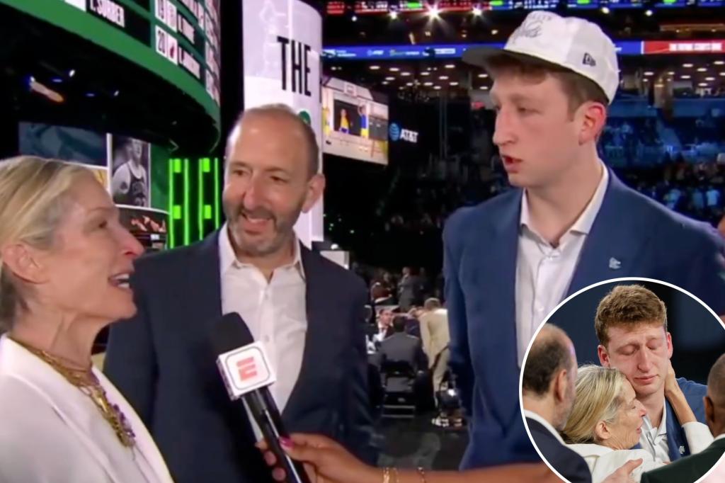 Danny Wolf shares an uncomfortable moment with his mom after being drafted by the Nets.