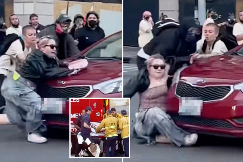 Disorderly footage shows a frustrated driver hitting a 'No Kings' protester in Los Angeles