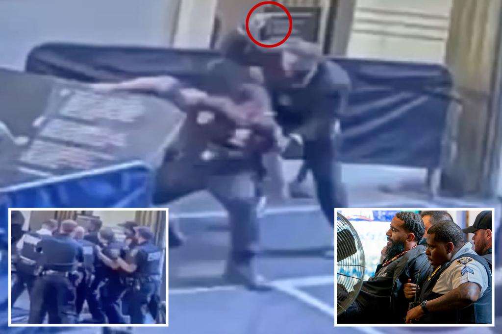 Disturbing video shows a knife-carrying attacker charging at police inside a New York courthouse