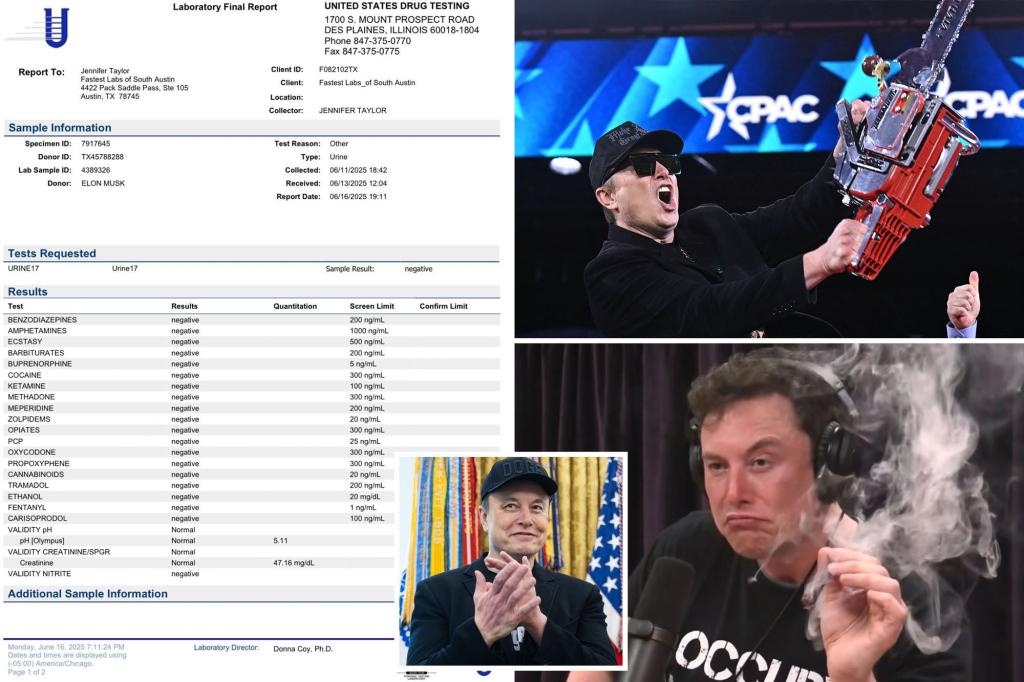Elon Musk shares alleged drug test results to show he’s not under the influence: 'lol'