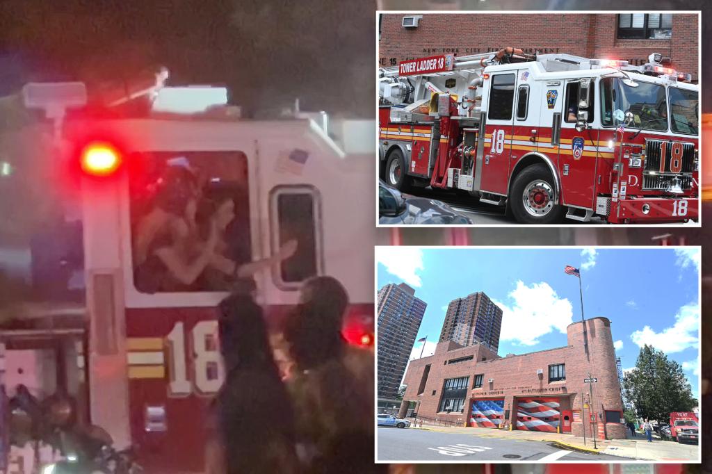 Firefighters recorded giving a ride to women taking selfies