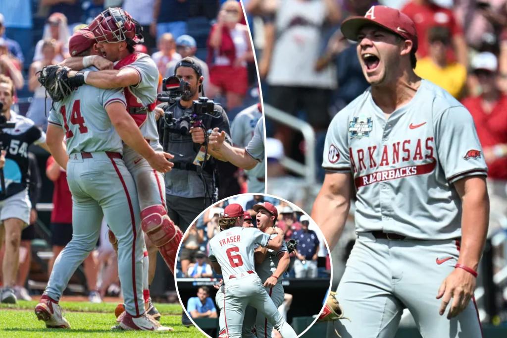 Gage Wood from Arkansas pitches the first no-hitter in the MCWS in 65 years