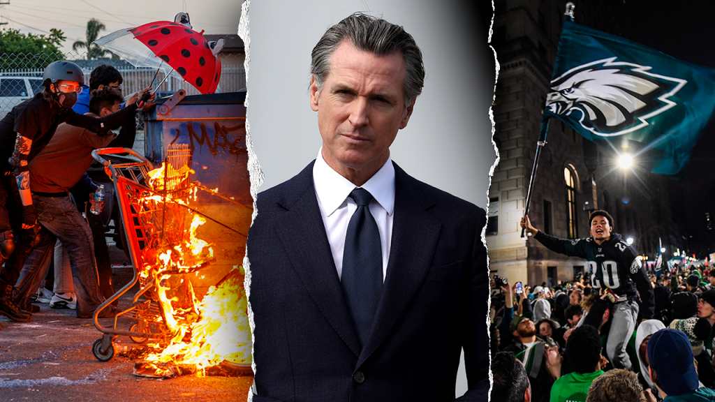 Governor Gavin Newsom's office draws parallels between LA riots and sports celebrations.