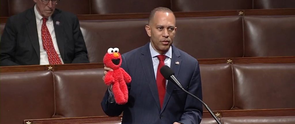 Hakeem Jeffries Brings Elmo to the House Floor to Fight Against GOP Cuts to PBS Funding
