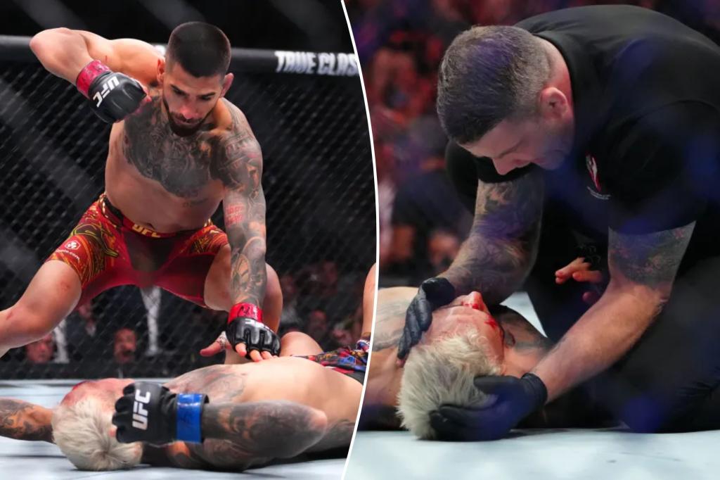 Ilia Topuria knocks out Charles Oliveira in the first round to claim the lightweight title