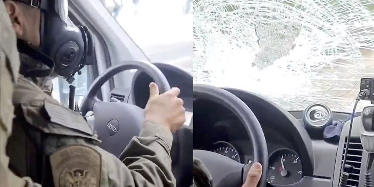 Impressive footage from CBP vehicles shows the moment violent rioters struck in Los Angeles.