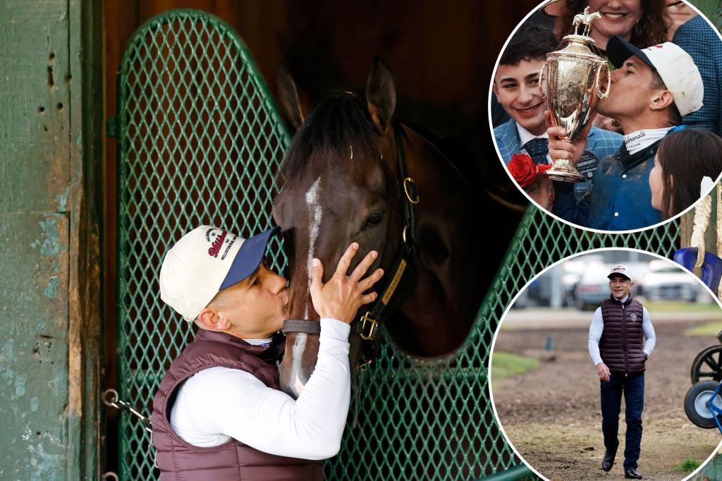 Jockey Junior Alvarado enjoying Sovereignty's performance in a tumultuous spring