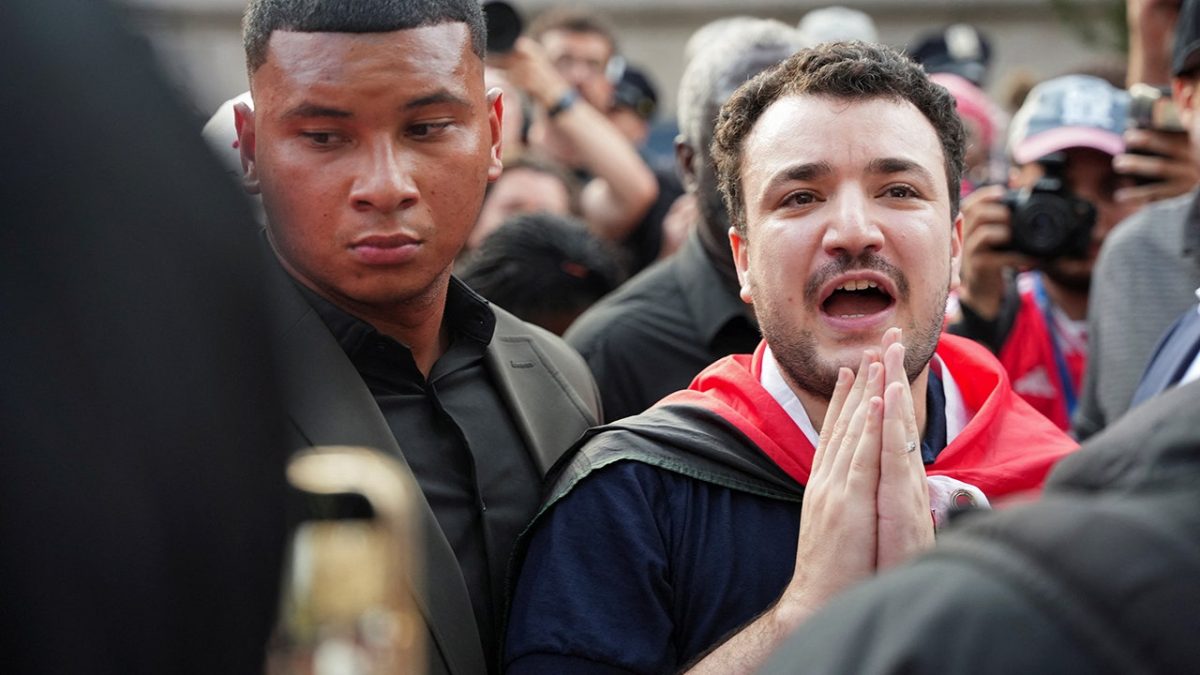 Khalil leads a fresh protest in Columbia following his release from immigration detention.