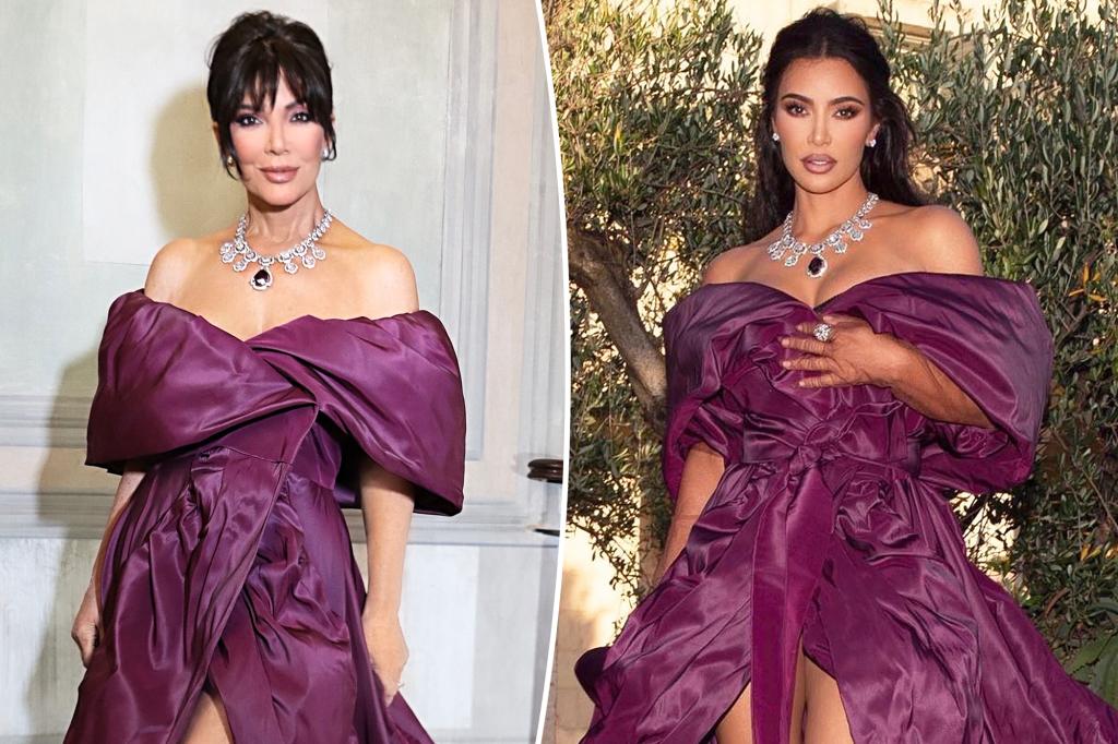 Kris Jenner mirrors Kim Kardashian in a purple Dolce & Gabbana dress and stunning necklace
