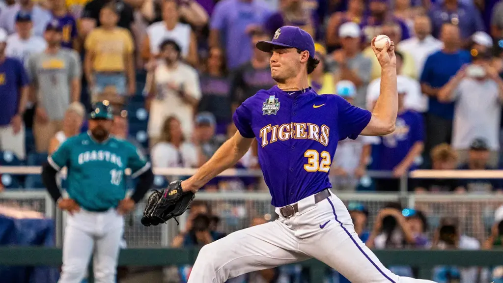 LSU pitcher Kade Anderson marks his victory while aiming for a high pick in the MLB Draft