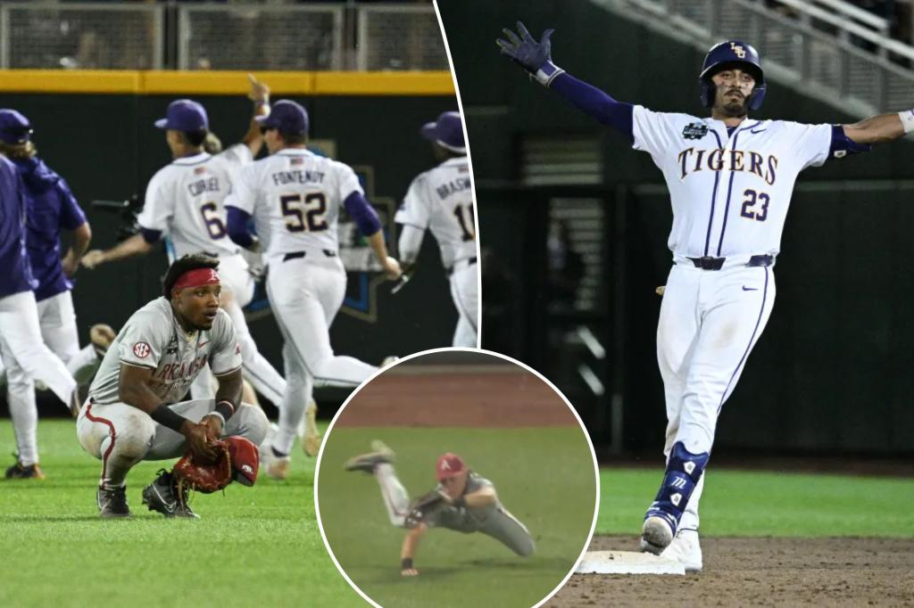 LSU secures a place in the College World Series final following Arkansas's error in the game