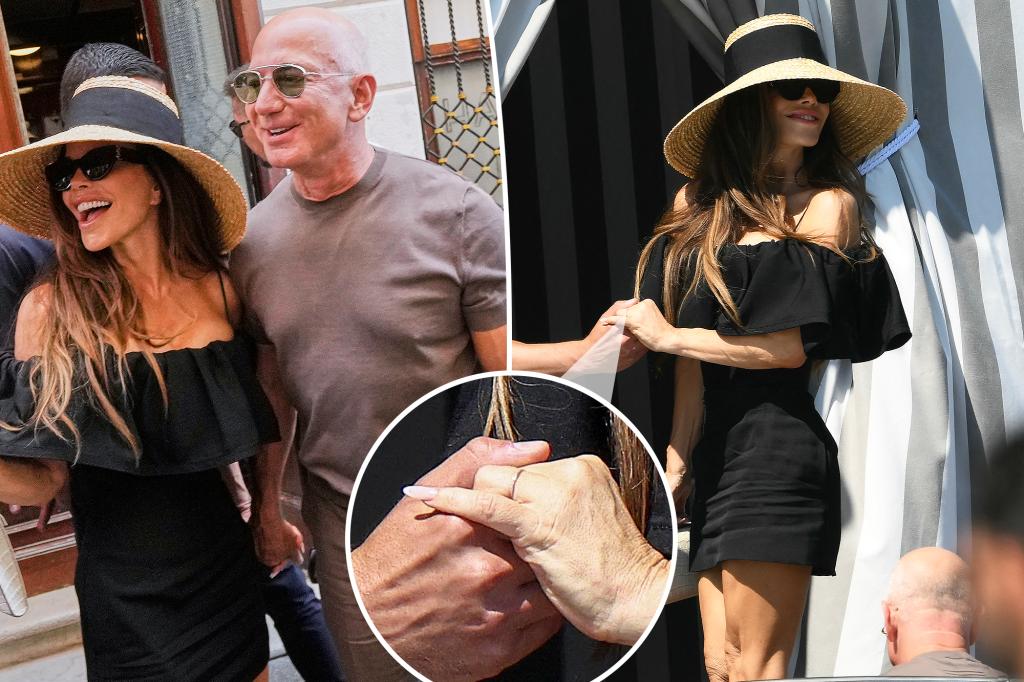 Lauren Sánchez shows off her wedding ring during a post-wedding outing with Jeff Bezos in Venice.