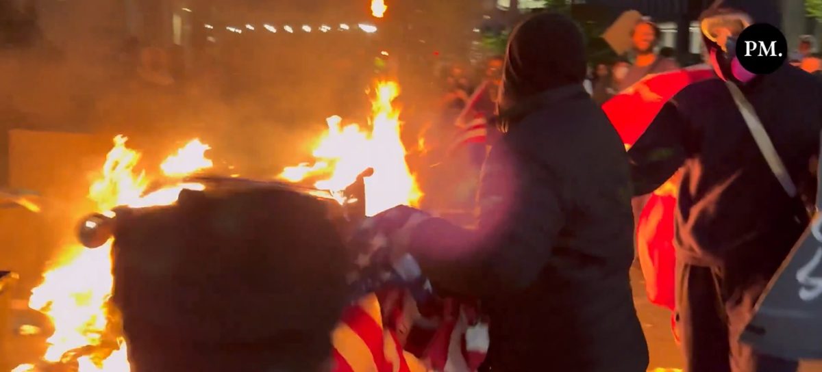 Man Prevents American Flag From Being Burned by Rioters Waving Mexican Flags