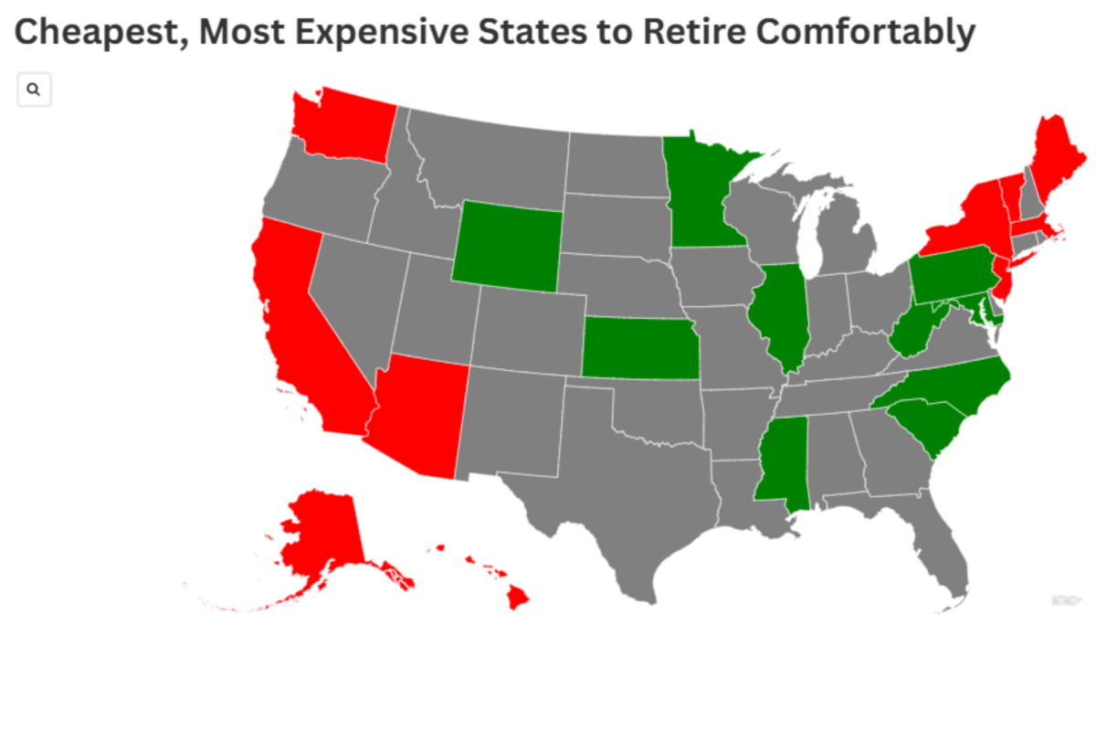 Map Reveals the Most Affordable and Costly States for a Comfortable Retirement