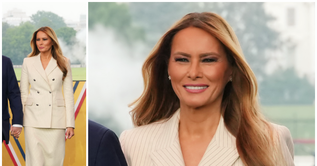 Melania Trump, the First Lady, Joins Army Parade in Adam Lippes Outfit and Christian Louboutin Shoes