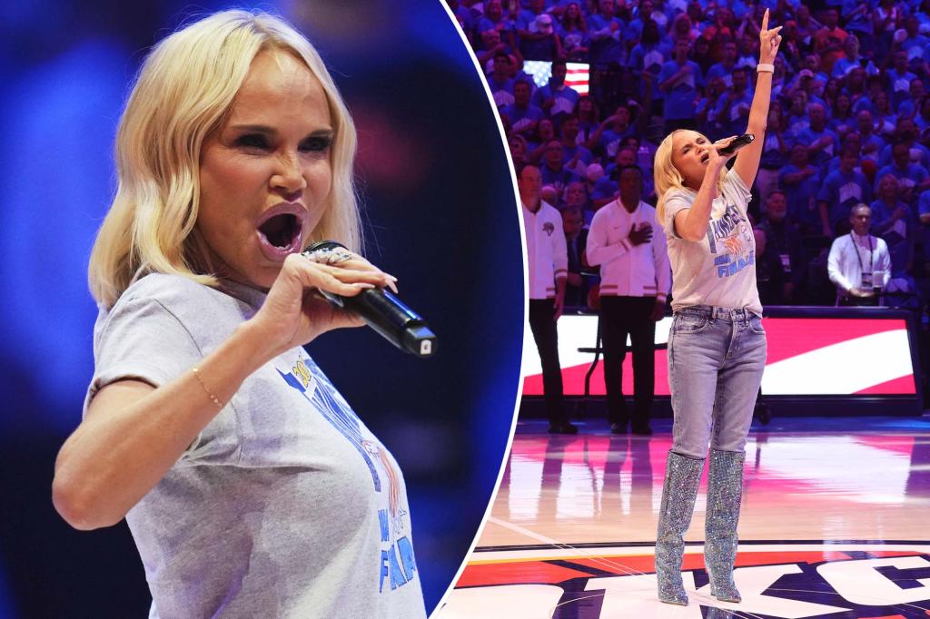 NBA fans criticize Tony Award winning actress Kristin Chenoweth for her national anthem performance at Game 7.