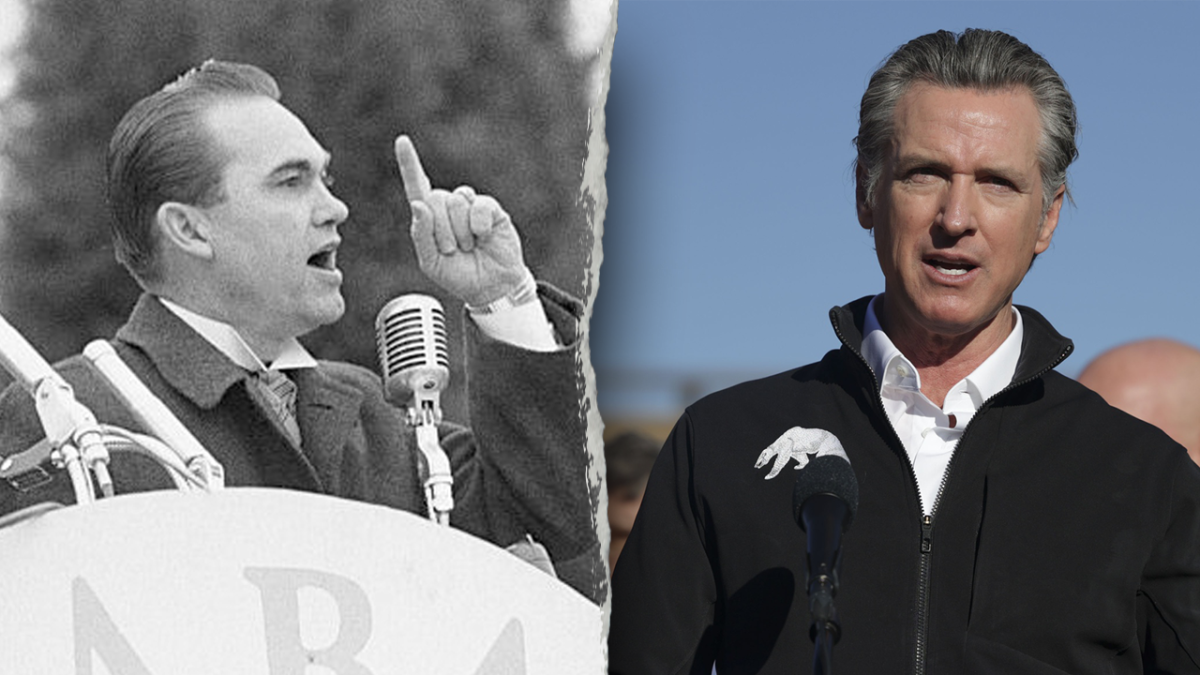 Newsom's reaction to the riots draws parallels to segregationist George Wallace