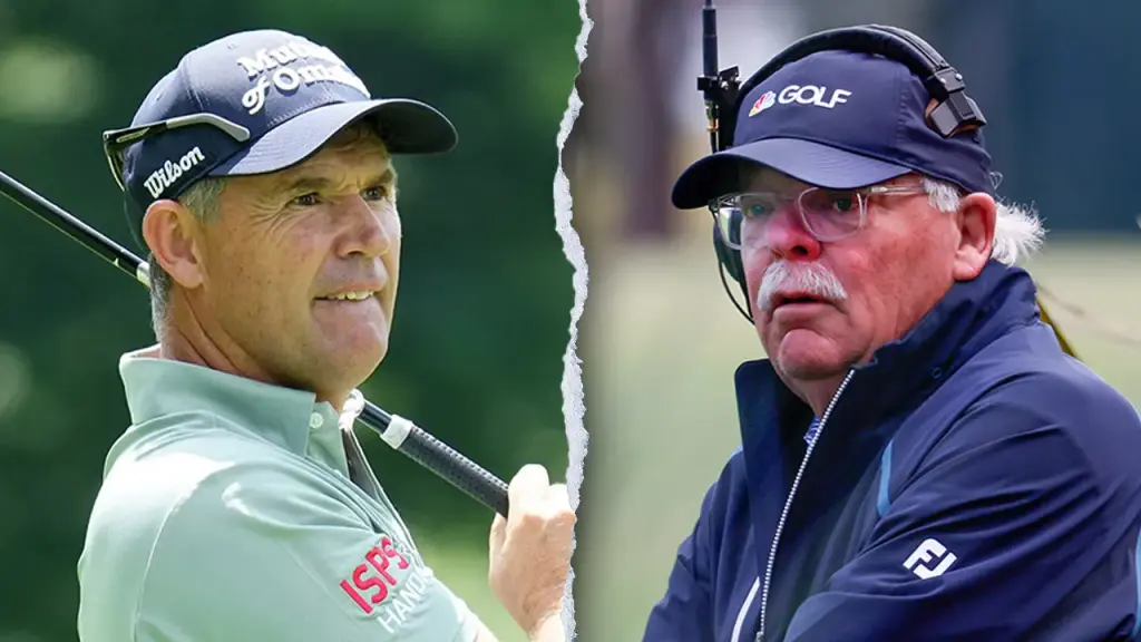 Padraig Harrington challenges a reporter about golf etiquette at the US Senior Open