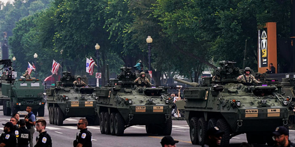 Patriots enjoy Army parade while Democrats express anger in protest