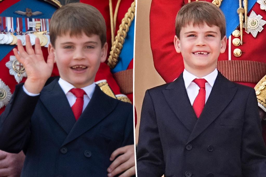 Prince Louis delights onlookers from the balcony during Trooping the Colour.