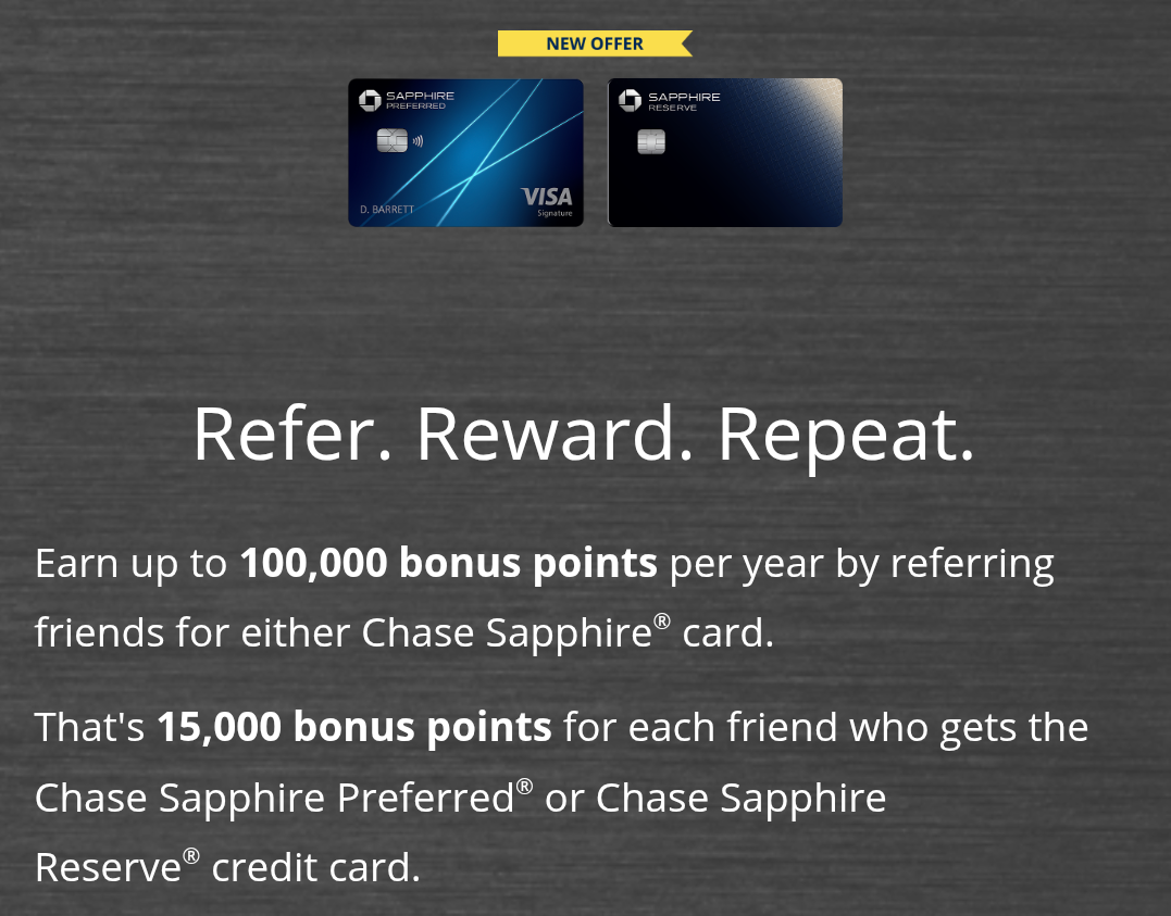 Referrals to and from Chase Sapphire Reserve and Preferred cards have returned; limits on excessive referrals.