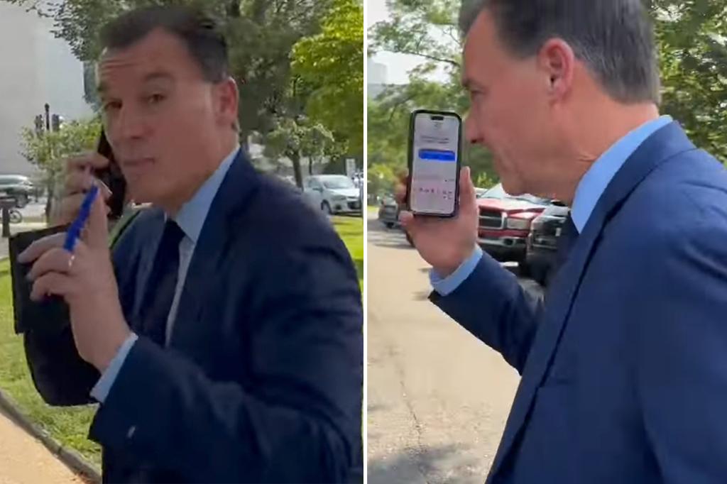 Rep. Tom Suozzi seems to avoid questions regarding anti-ICE LA riots by pretending to take a phone call.