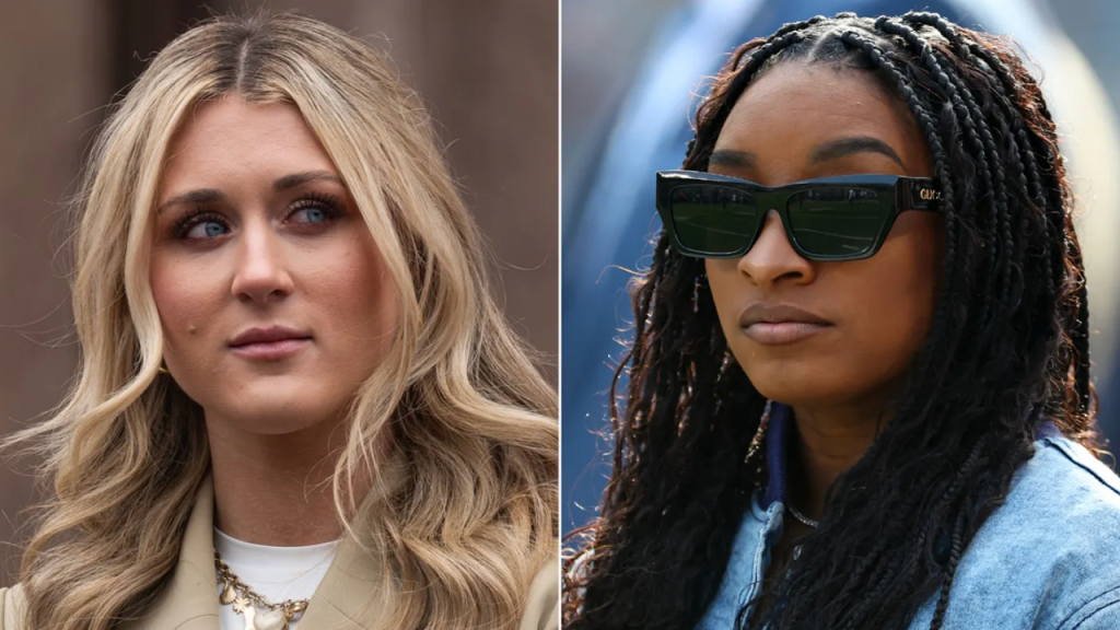 Riley Gaines addresses the conflict with Simone Biles regarding transgender athletes.