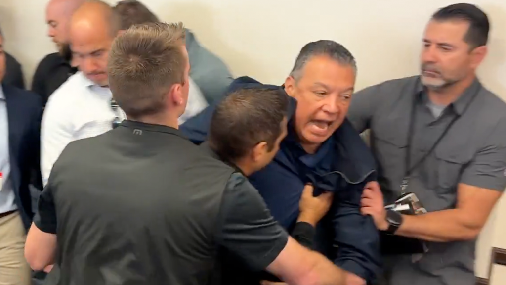 Sen. Alex Padilla interrupts press conference by DHS Secretary Kristi Noem