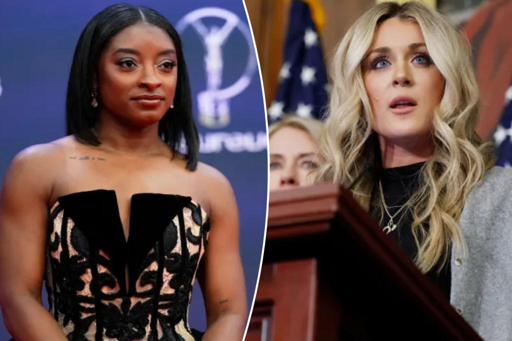 Simone Biles addresses the disagreement with Riley Gaines regarding trans athletes.