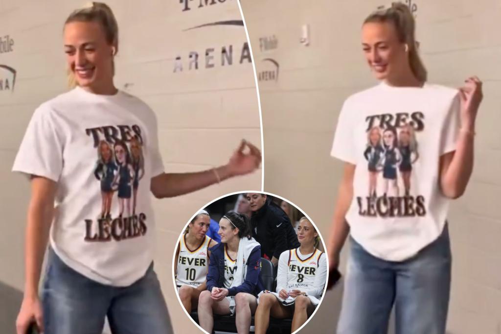 Sophie Cunningham sports a 'Tres Leches' shirt alongside Caitlin Clark and Lexie Hull