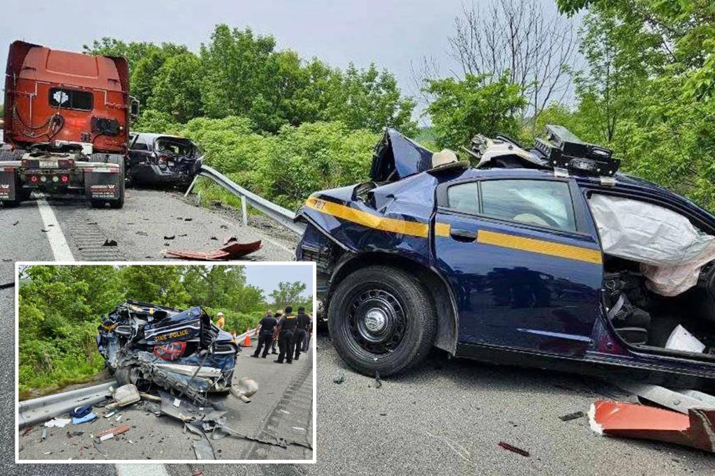 State trooper taken to the hospital after a semi-truck crashes into their vehicle