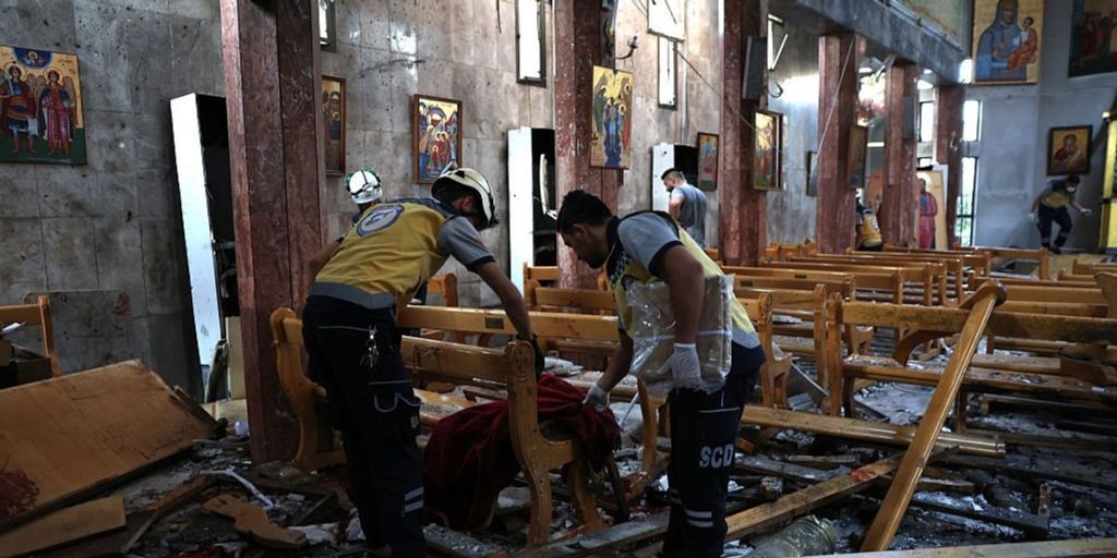 Suicide bomber attacks Christian church in Syria under jihadist control.