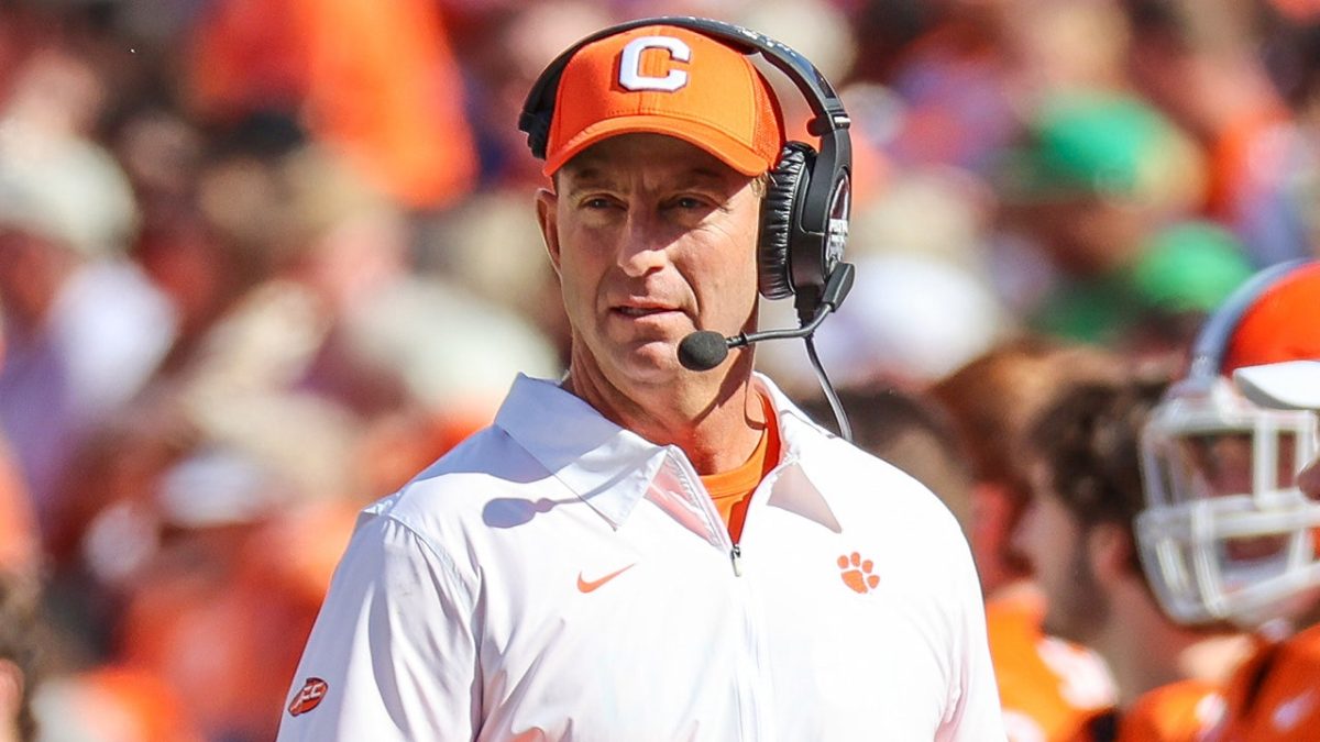 Swinney makes a lighthearted comment about going up against the 'New England Patriots' with Belichick joining the ACC.